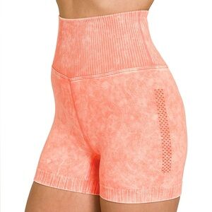 Washed Seamless High Waisted Shorts in Coral